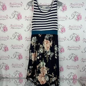 Egy dress maxi floral flowers roses stripes blue Navy and Floral Dress